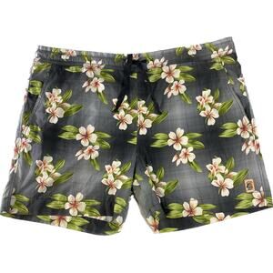 Tommy Bahama Hibiscus Swim Trunks Shorts Men XL Tropical Gray Pink White Green